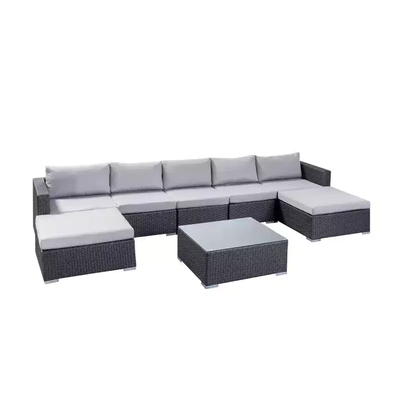 GDFStudio Avianna Outdoor 5-Sitzer Sofa und Gesprächs-Set aus Korbgeflecht mit Ottomanen