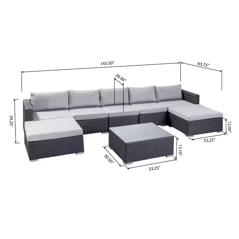 GDFStudio Avianna Outdoor 5-Sitzer Sofa und Gesprächs-Set aus Korbgeflecht mit Ottomanen