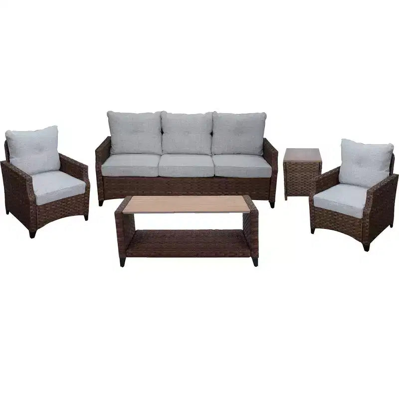 Courtyard Casual Costa Mesa 5 pc Sofa & Coffee Table Set - Brown One Sofa, Two Club Chairs, One End Table, & Coffee Table