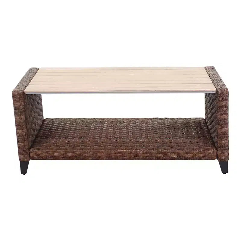Courtyard Casual Costa Mesa 5-teiliges Sofa- und Couchtisch-Set – Braun Ein Sofa, zwei Club Chairs, ein Beistelltisch und ein Couchtisch