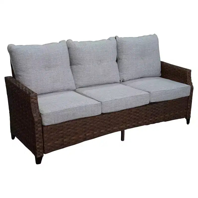 Courtyard Casual Costa Mesa 5-teiliges Sofa- und Couchtisch-Set – Braun Ein Sofa, zwei Club Chairs, ein Beistelltisch und ein Couchtisch
