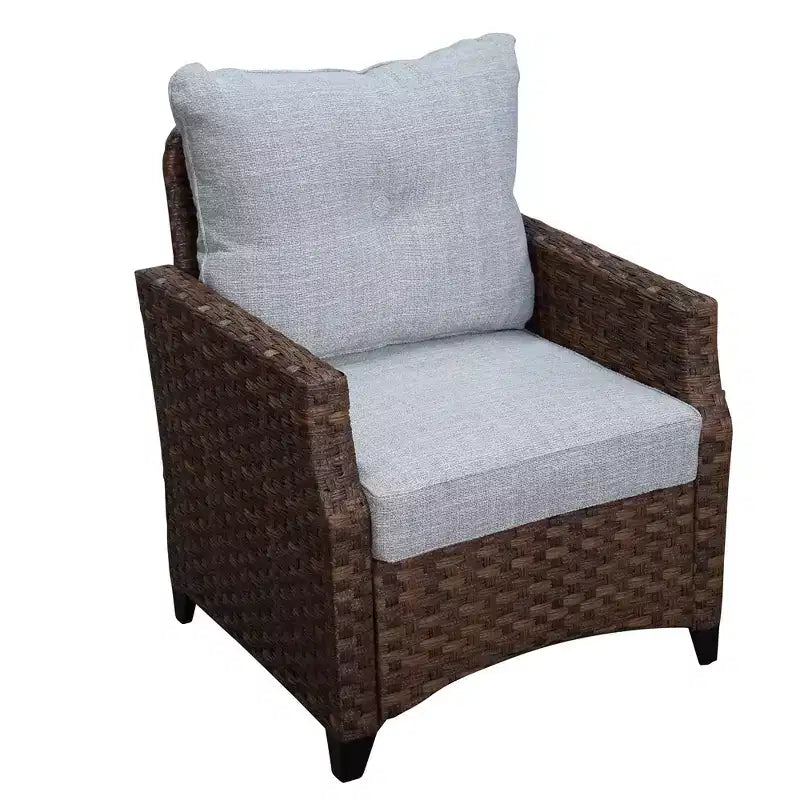 Courtyard Casual Costa Mesa 5-teiliges Sofa- und Couchtisch-Set – Braun Ein Sofa, zwei Club Chairs, ein Beistelltisch und ein Couchtisch