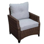 Courtyard Casual Costa Mesa 5-teiliges Sofa- und Couchtisch-Set – Braun Ein Sofa, zwei Club Chairs, ein Beistelltisch und ein Couchtisch