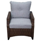 Courtyard Casual Costa Mesa 5-teiliges Sofa- und Couchtisch-Set – Braun Ein Sofa, zwei Club Chairs, ein Beistelltisch und ein Couchtisch