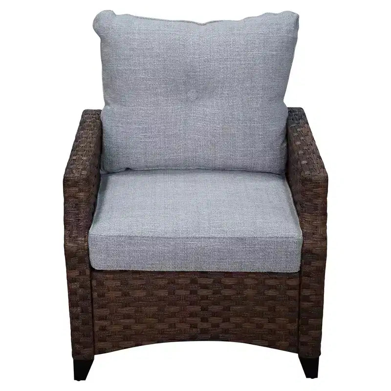 Courtyard Casual Costa Mesa 5-teiliges Sofa- und Couchtisch-Set – Braun Ein Sofa, zwei Club Chairs, ein Beistelltisch und ein Couchtisch