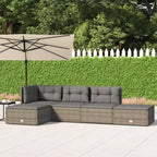 vidaXL Garten-Loungeset Grau PE-Rattan, pulverbeschichteter Stahl 5-teiliges Set