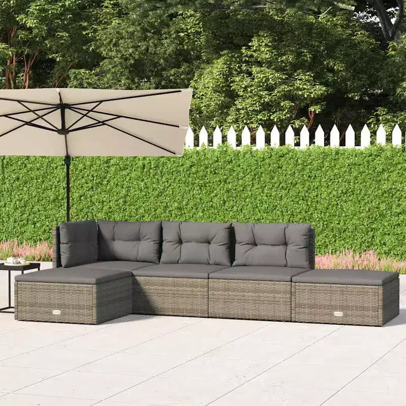vidaXL Garten-Loungeset Grau PE-Rattan, pulverbeschichteter Stahl 5-teiliges Set