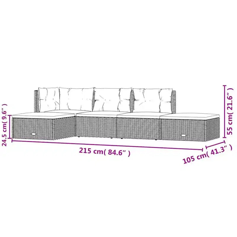 vidaXL Garten-Loungeset Grau PE-Rattan, pulverbeschichteter Stahl 5-teiliges Set