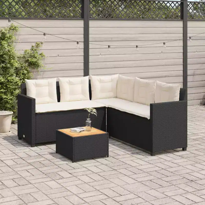 vidaXL Gartensofa Schwarz Polyrattan, pulverbeschichteter Stahl, massives Akazienholz