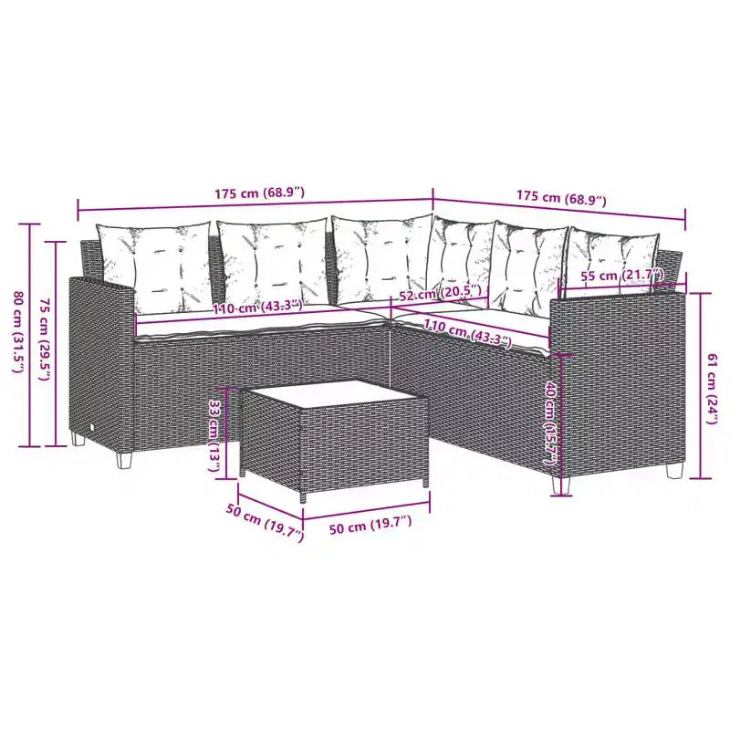vidaXL Gartensofa Schwarz Polyrattan, pulverbeschichteter Stahl, massives Akazienholz
