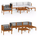 vidaXL Acacia Wood Patio Lounge Set with Cushions-Cream-Ideal for Garden, Patio & Living Room-Includes Sofa, Armchair, Footrest, Table