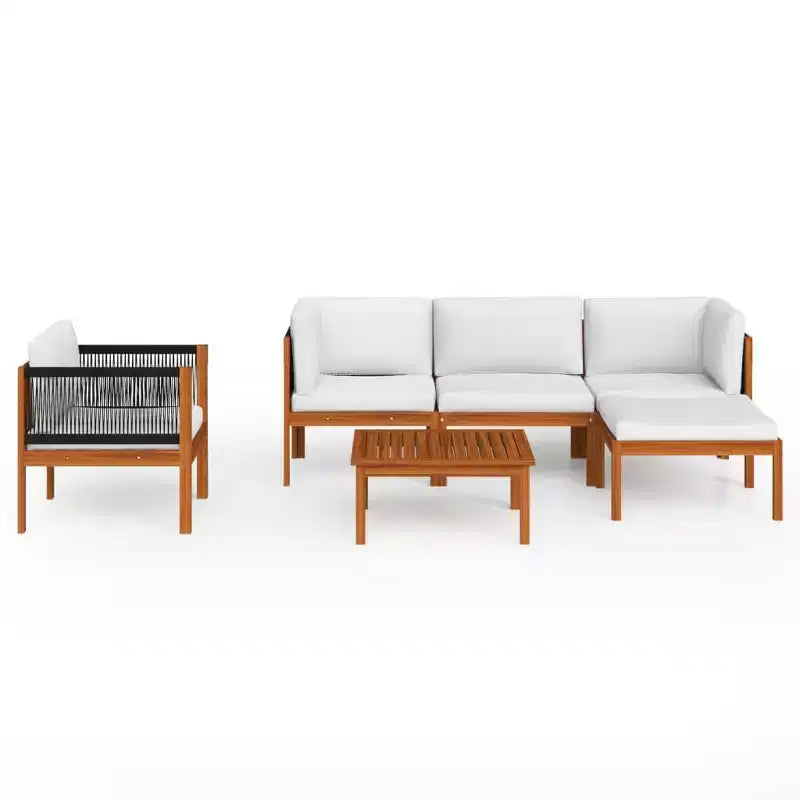 vidaXL Akazienholz Garten-Lounge-Set mit Kissen-Creme-Ideal für Garten, Terrasse & Wohnzimmer-Inklusive Sofa, Sessel, Fußstütze, Tisch