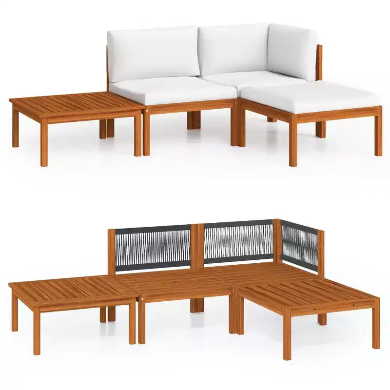 vidaXL Solid Acacia Wood 4-Piece Patio Lounge Set, Durably Constructed and Weather-Resistant with Cream Cushions for Ultimate Comfort