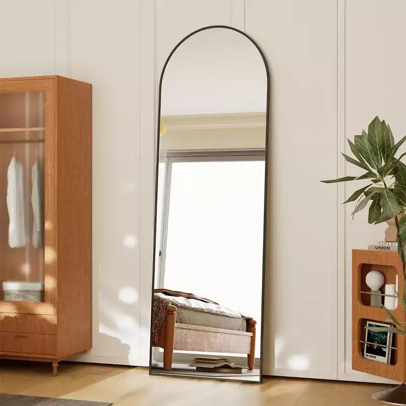 57x22 Full Length Mirror, Wall Mirrors Hanging or Leaning Arched-Top Full Body Mirror with Stand for Bedroom, Dressing Room, Black
