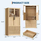 Acekool Kleiderschrank für Schlafzimmer, MDF- & Spanplatte, Wellenfronttüren aus Glas, Kleiderstange, 2 Schubladen, Regale, Naturholzton