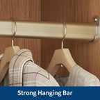 Acekool Kleiderschrank für Schlafzimmer, MDF- & Spanplatte, Wellenfronttüren aus Glas, Kleiderstange, 2 Schubladen, Regale, Naturholzton
