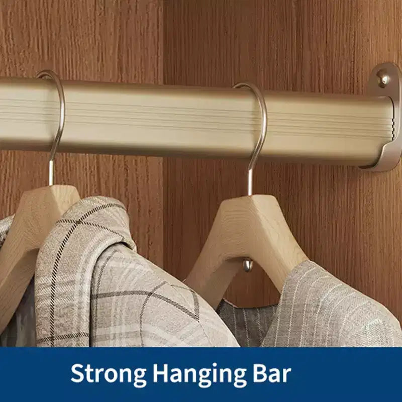 Acekool Kleiderschrank für Schlafzimmer, MDF- & Spanplatte, Wellenfronttüren aus Glas, Kleiderstange, 2 Schubladen, Regale, Naturholzton
