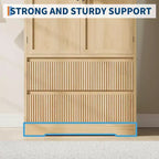Acekool Kleiderschrank für Schlafzimmer, MDF- & Spanplatte, Wellenfronttüren aus Glas, Kleiderstange, 2 Schubladen, Regale, Naturholzton