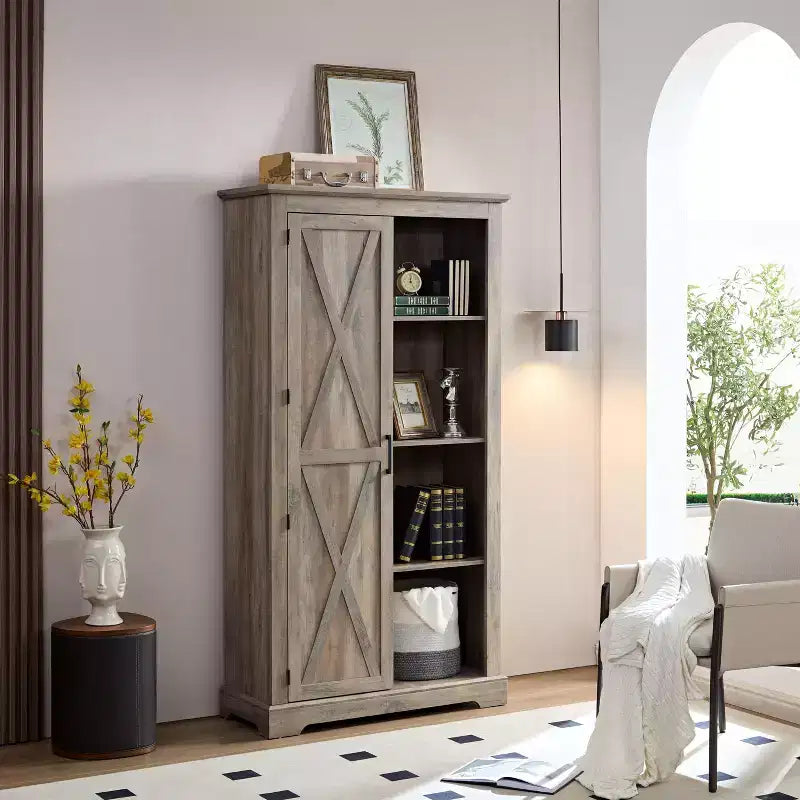 Okak Moderne freistehende Vitrine Bücherregal Multifunktionales Bücherregal, Aufbewahrungsorganisator Ausstellungsständer für Wohnzimmer, Büro