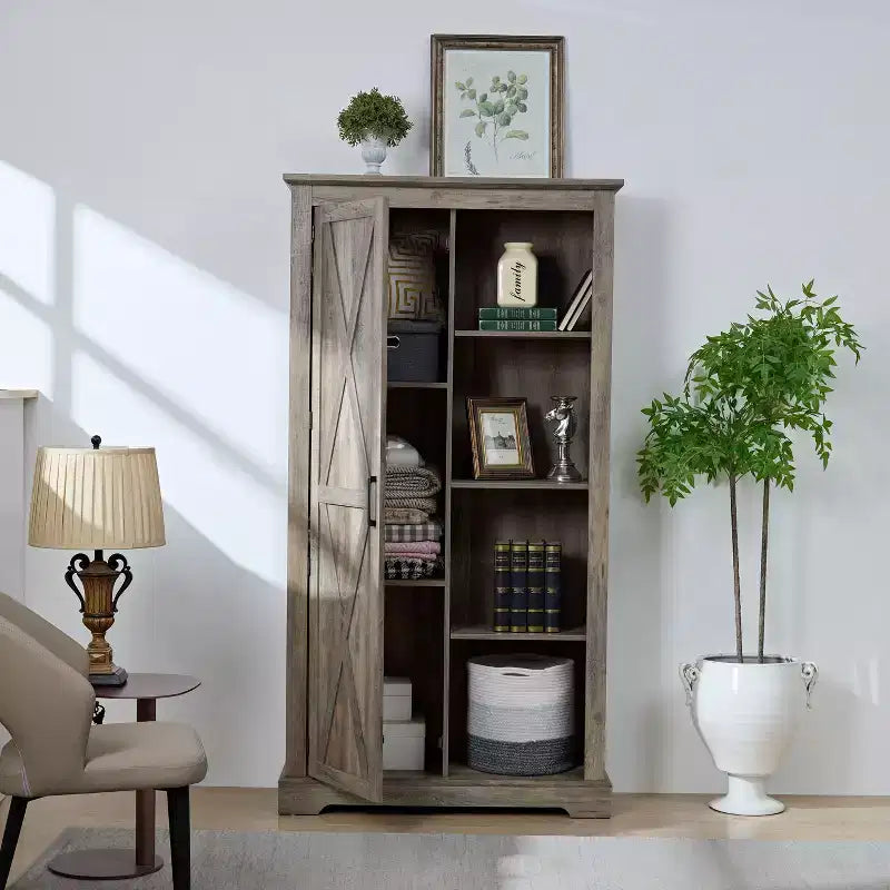 Okak Moderne freistehende Vitrine Bücherregal Multifunktionales Bücherregal, Aufbewahrungsorganisator Ausstellungsständer für Wohnzimmer, Büro