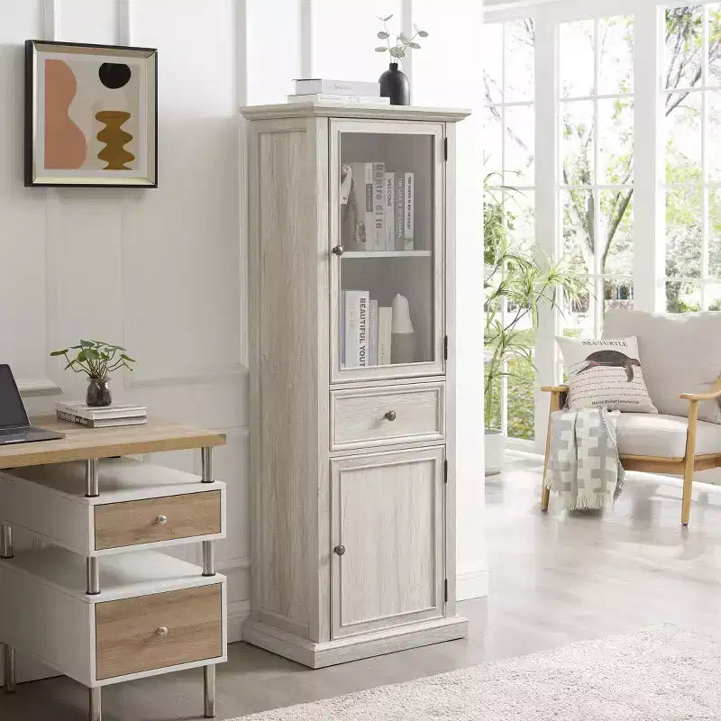Okak Moderne freistehende Vitrine Bücherregal Multifunktionales Bücherregal, Aufbewahrungsorganisator Ausstellungsständer für Wohnzimmer, Büro