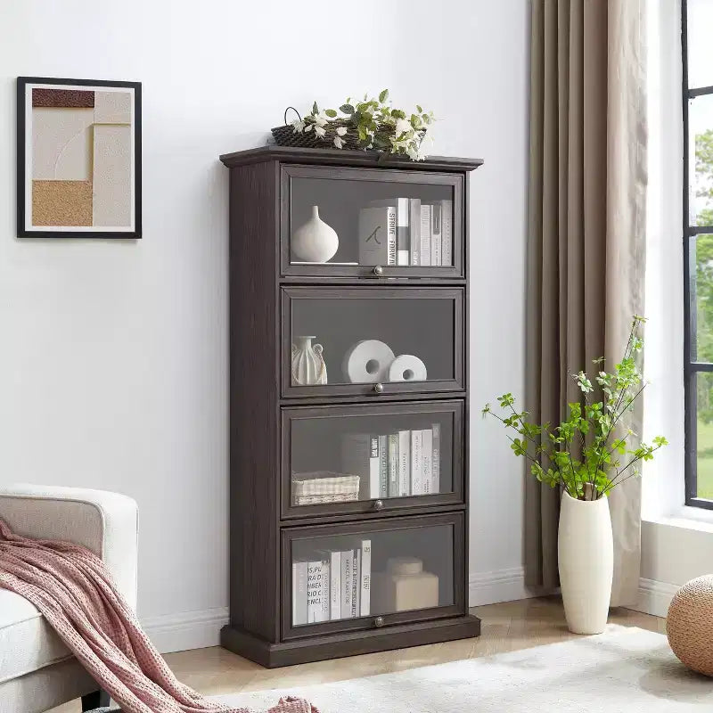 Okak Moderne freistehende Vitrine Bücherregal Multifunktionales Bücherregal, Aufbewahrungsorganisator Ausstellungsständer für Wohnzimmer, Büro