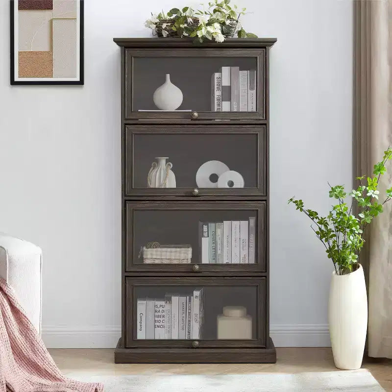 Okak Moderne freistehende Vitrine Bücherregal Multifunktionales Bücherregal, Aufbewahrungsorganisator Ausstellungsständer für Wohnzimmer, Büro