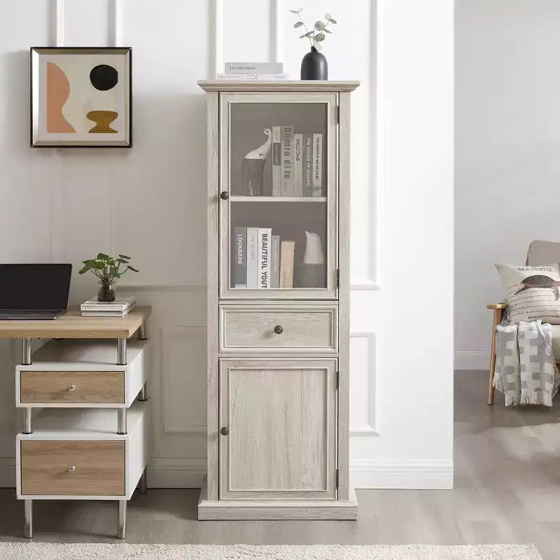 Okak Moderne freistehende Vitrine Bücherregal Multifunktionales Bücherregal, Aufbewahrungsorganisator Ausstellungsständer für Wohnzimmer, Büro