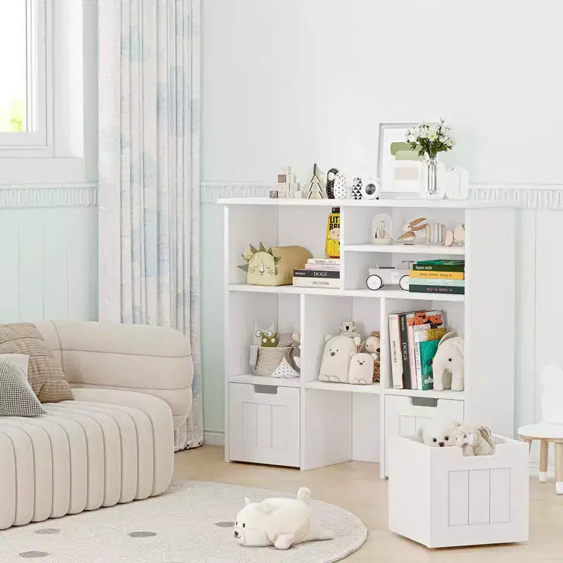 Spielzeug-Aufbewahrungs-Organizer, Kinder-Bücherregal-Spielzeugkiste mit 3 beweglichen Schubladen & versteckten Rollen - Weiß (Schlafzimmer/Spielzimmer/Kinderzimmer)