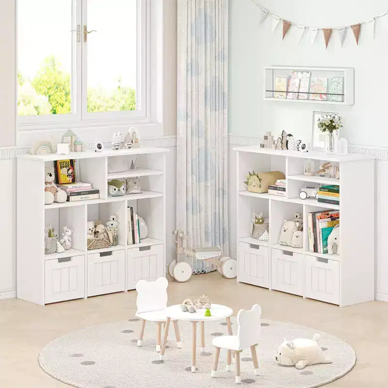 Spielzeug-Aufbewahrungs-Organizer, Kinder-Bücherregal-Spielzeugkiste mit 3 beweglichen Schubladen & versteckten Rollen - Weiß (Schlafzimmer/Spielzimmer/Kinderzimmer)