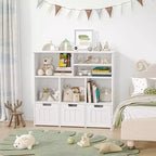 Spielzeug-Aufbewahrungs-Organizer, Kinder-Bücherregal-Spielzeugkiste mit 3 beweglichen Schubladen & versteckten Rollen - Weiß (Schlafzimmer/Spielzimmer/Kinderzimmer)
