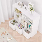 Spielzeug-Aufbewahrungs-Organizer, Kinder-Bücherregal-Spielzeugkiste mit 3 beweglichen Schubladen & versteckten Rollen - Weiß (Schlafzimmer/Spielzimmer/Kinderzimmer)
