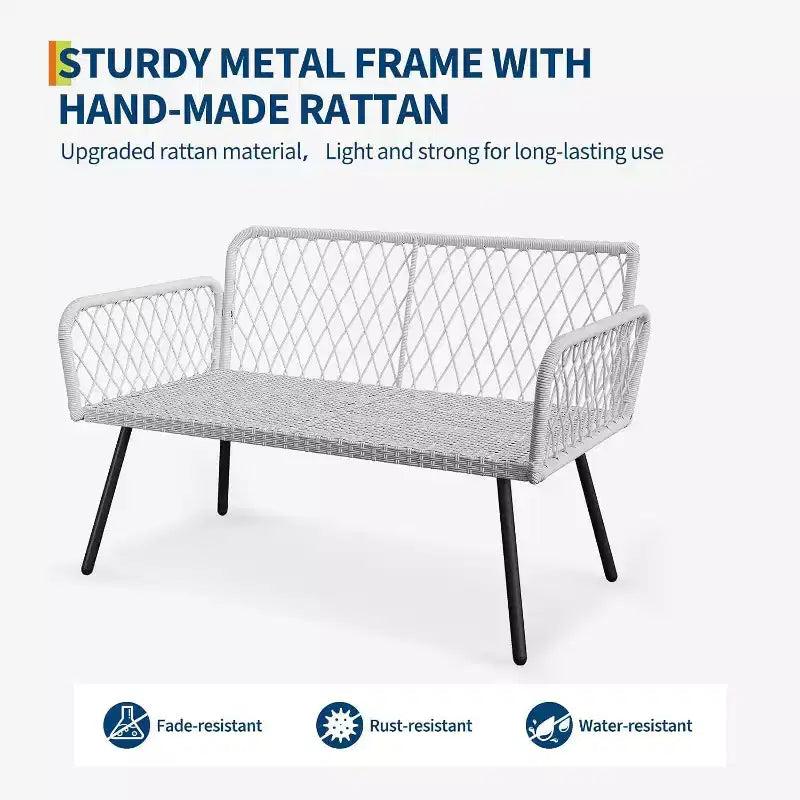 Acekool 3-teiliges Terrassenmöbel-Set mit 2 PE-Rattanstühlen & Liebessitz, Couchtisch mit Glasplatte, Outdoor-Sitzgelegenheiten mit Kissen für Balkon & Garten