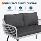 Acekool 3-teiliges Terrassenmöbel-Set mit 2 PE-Rattanstühlen & Liebessitz, Couchtisch mit Glasplatte, Outdoor-Sitzgelegenheiten mit Kissen für Balkon & Garten