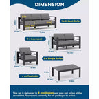 7-Sitzer Terrassenmöbel-Set aus Aluminium, 5-teiliges Outdoor-Sofa-Set, Ecksofa mit 4 Armlehnen und 5 dicken Kissen und Couchtisch