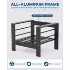 7-Sitzer Terrassenmöbel-Set aus Aluminium, 5-teiliges Outdoor-Sofa-Set, Ecksofa mit 4 Armlehnen und 5 dicken Kissen und Couchtisch