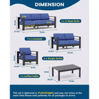 7-Sitzer Terrassenmöbel-Set aus Aluminium, 5-teiliges Outdoor-Sofa-Set, Ecksofa mit 4 Armlehnen und 5 dicken Kissen und Couchtisch