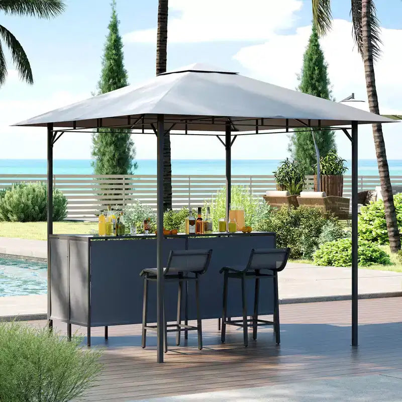 Costway 3-teiliges Terrassen-Barset mit 2 Barhockern, Bartisch aus gehärtetem Glas und Ablagefach