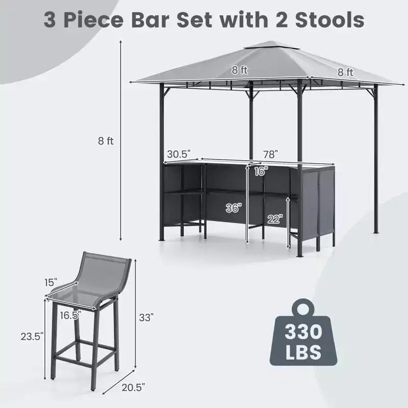 Costway 3-teiliges Terrassen-Barset mit 2 Barhockern, Bartisch aus gehärtetem Glas und Ablagefach