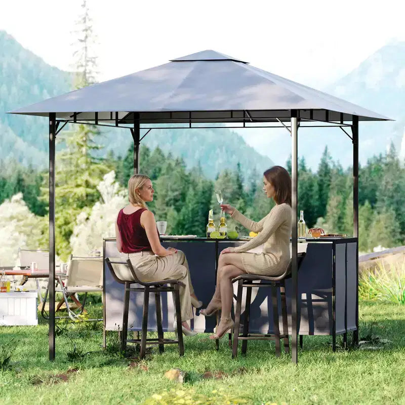 Costway 3-teiliges Terrassen-Barset mit 2 Barhockern, Bartisch aus gehärtetem Glas und Ablagefach