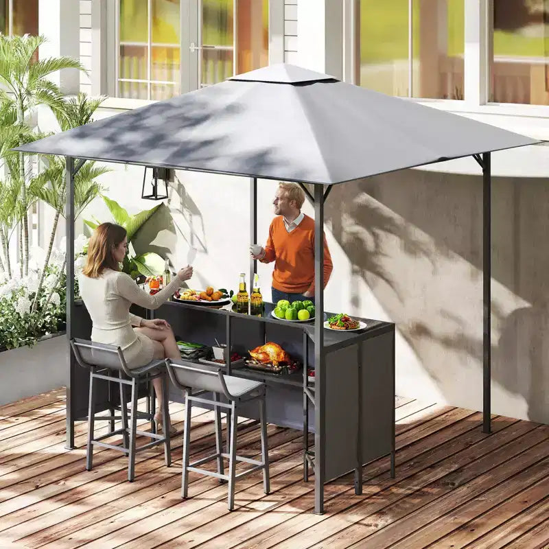 Costway 3-teiliges Terrassen-Barset mit 2 Barhockern, Bartisch aus gehärtetem Glas und Ablagefach