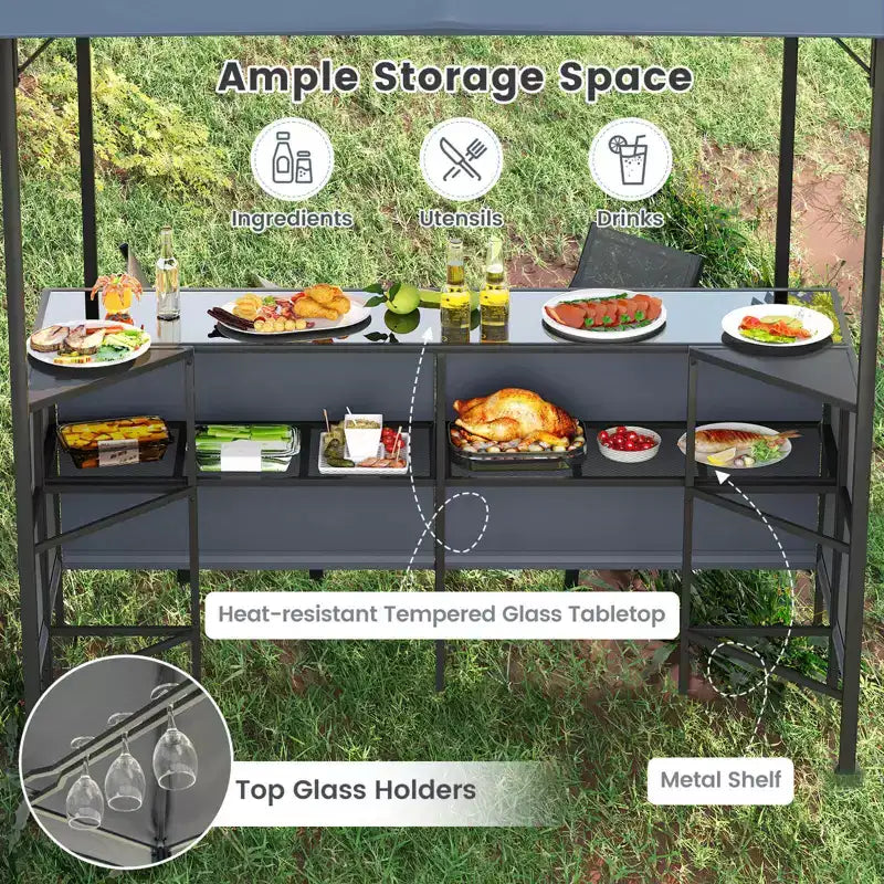 Costway 3-teiliges Terrassen-Barset mit 2 Barhockern, Bartisch aus gehärtetem Glas und Ablagefach