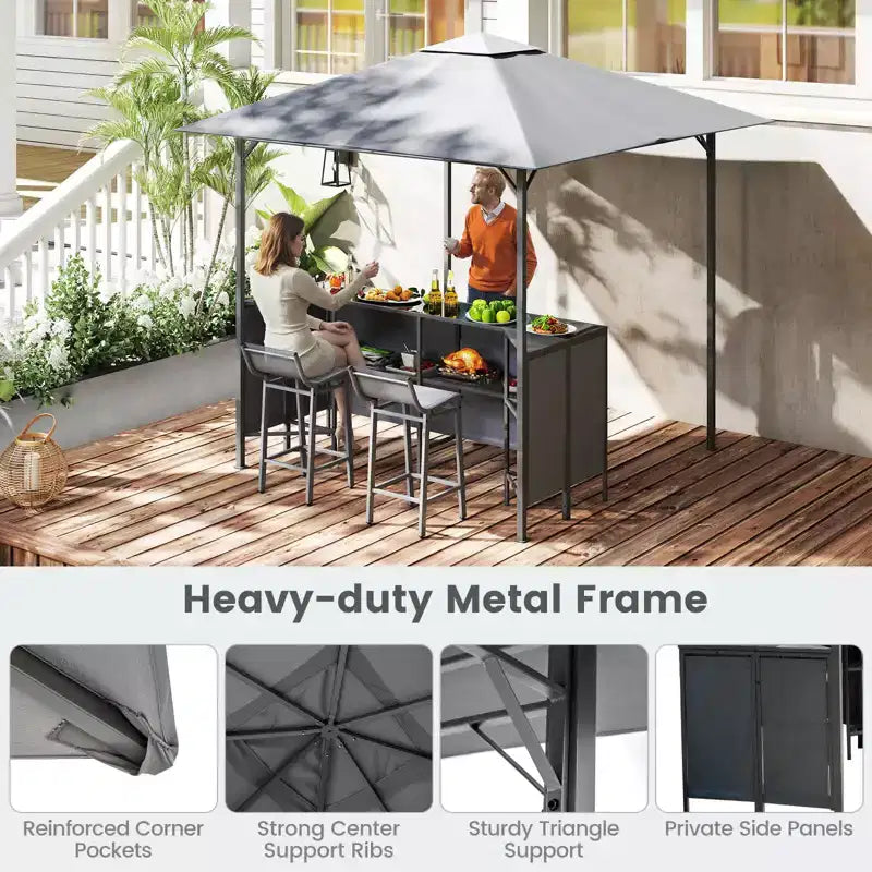 Costway 3-teiliges Terrassen-Barset mit 2 Barhockern, Bartisch aus gehärtetem Glas und Ablagefach