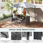 Costway 3-teiliges Terrassen-Barset mit 2 Barhockern, Bartisch aus gehärtetem Glas und Ablagefach