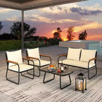 Costway 4/8 PCS Patio Furniture Set with Tempered Glass Coffee Table PE Wicker Rattan Chairs