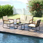 Costway 4/8-teiliges Terrassenmöbel-Set mit Couchtisch aus gehärtetem Glas und PE-Rattanstühlen