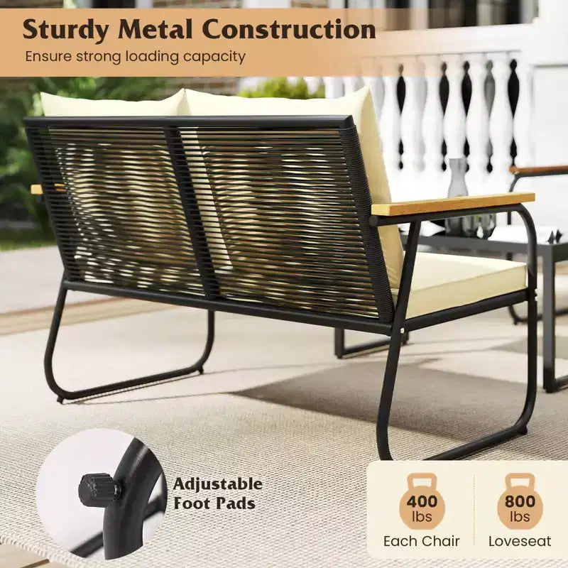 Costway 4/8-teiliges Terrassenmöbel-Set mit Couchtisch aus gehärtetem Glas und PE-Rattanstühlen