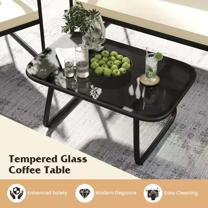 Costway 4/8-teiliges Terrassenmöbel-Set mit Couchtisch aus gehärtetem Glas und PE-Rattanstühlen