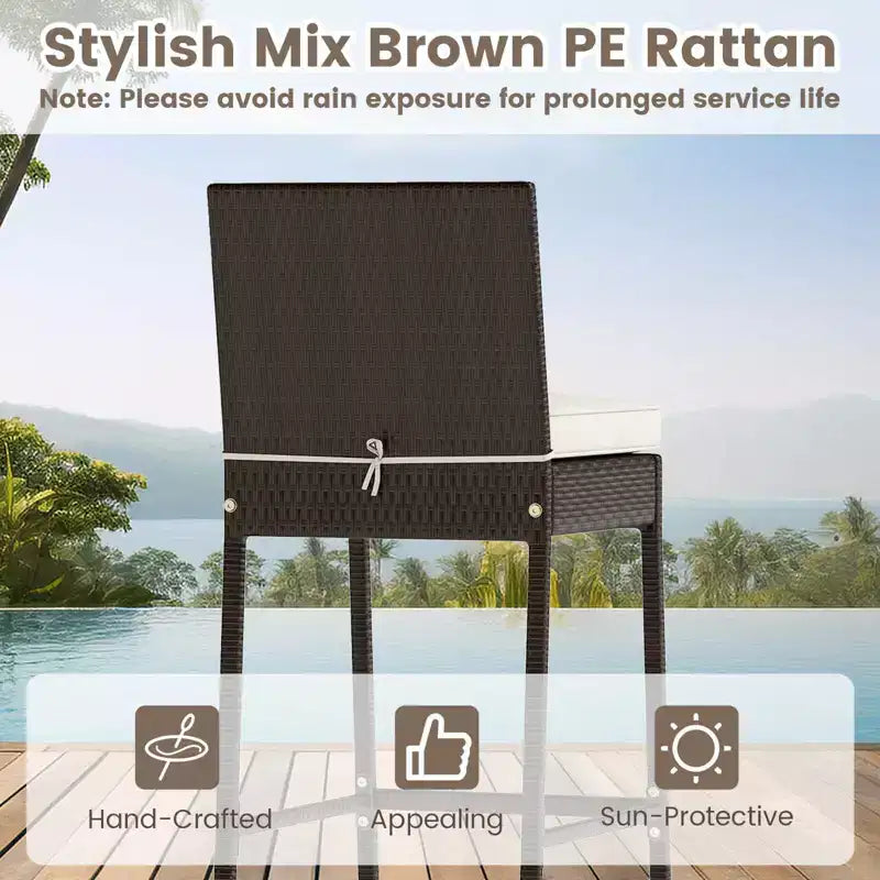 Costway 3-teiliges Outdoor Bar Set mit Bartisch und Stühlen aus Polyrattan mit Glasplatte