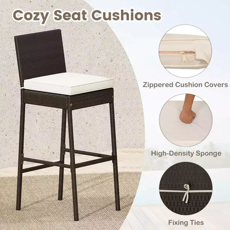 Costway 3-teiliges Outdoor Bar Set mit Bartisch und Stühlen aus Polyrattan mit Glasplatte